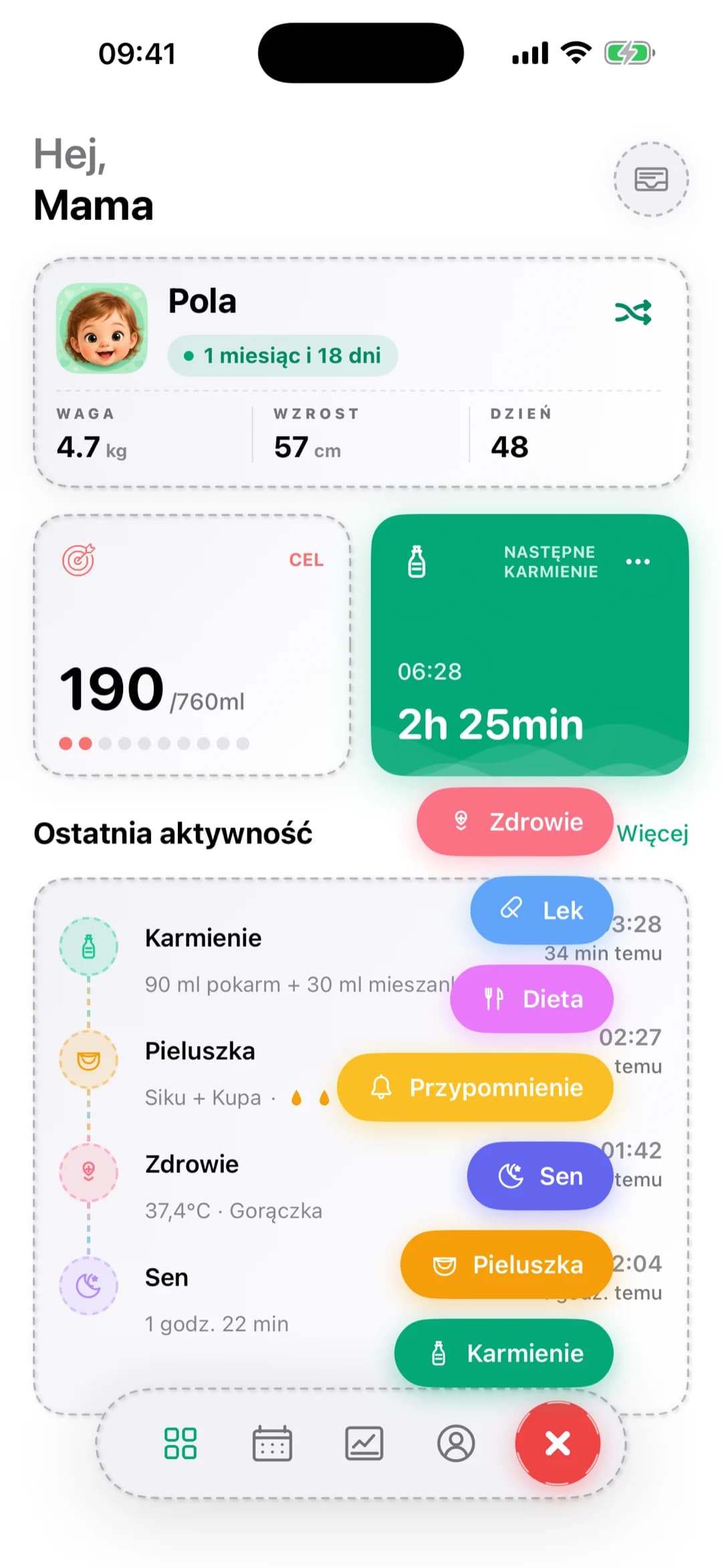 Menu szybkiego dodawania w Poli — zapisz aktywność jednym stuknięciem