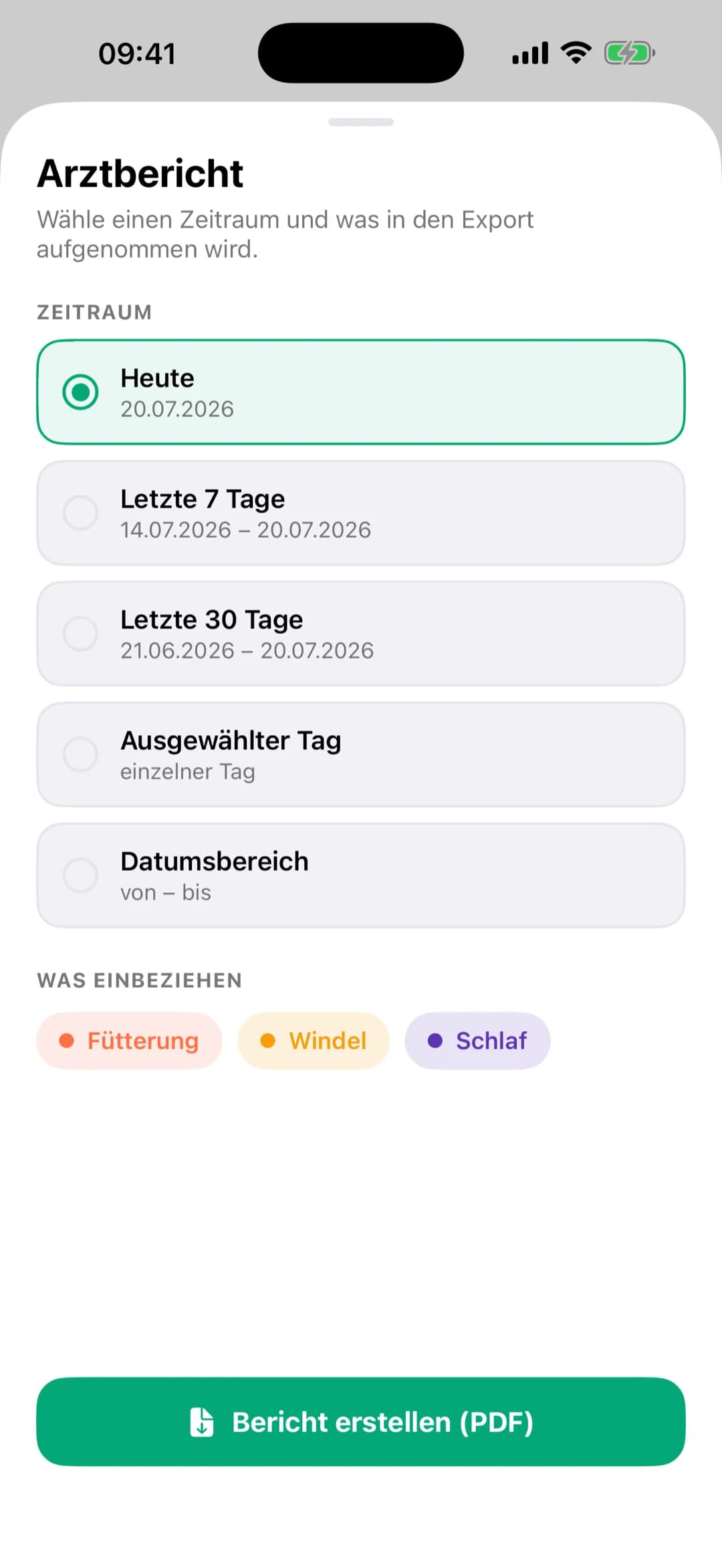 Pola Arztbericht — PDF-Export für den Kinderarzt